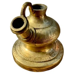 Antico vaso hukka indiano in ottone dell'epoca Moghul, inciso a mano