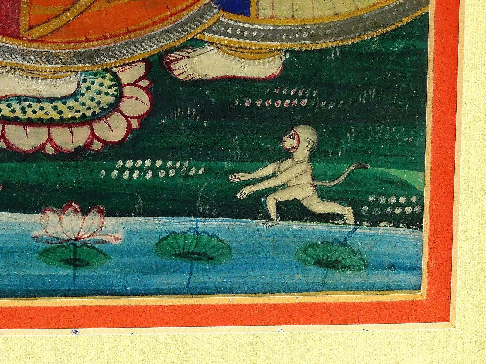 Antike indische Mughal Mixed Media Miniatur-Gemälde im Zustand „Gut“ im Angebot in Queens, NY