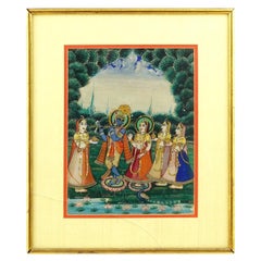 Antique Indian Mughal Mixed Media Miniature Painting