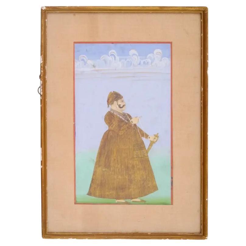 Peinture miniature indienne ancienne d'un noble moghol