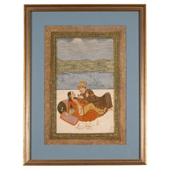 Antique Indian Mughal Painting of a Couple in Erotic Embrace, 19th Century