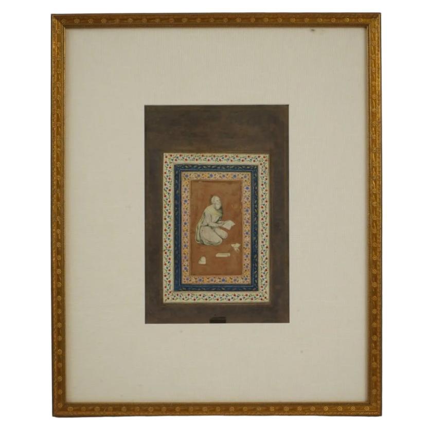 Antique Indian Mughal School Miniature Painting Old Man