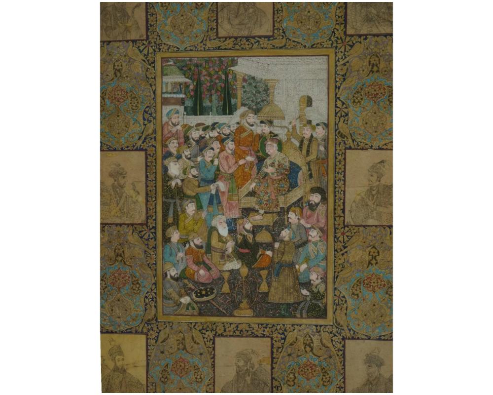 Unknown Antique Indian Mughal School Painting Court Emperors For Sale