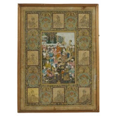 Antico dipinto della scuola indiana Mughal Imperatori di corte