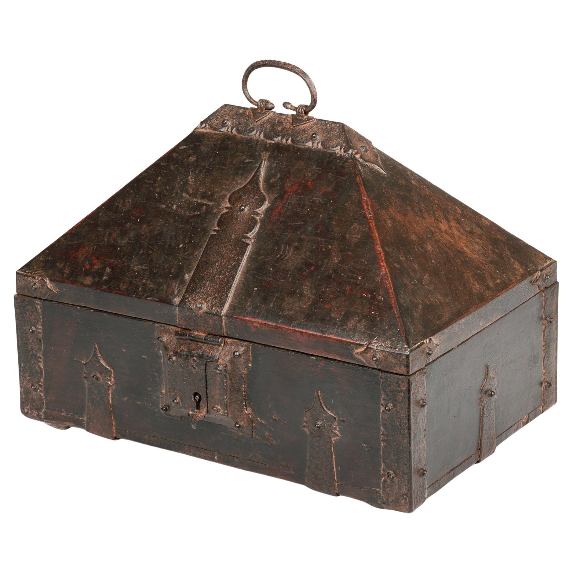 Antique Indian Nettur Petti Kerala Iron Mounted Dowry Casket