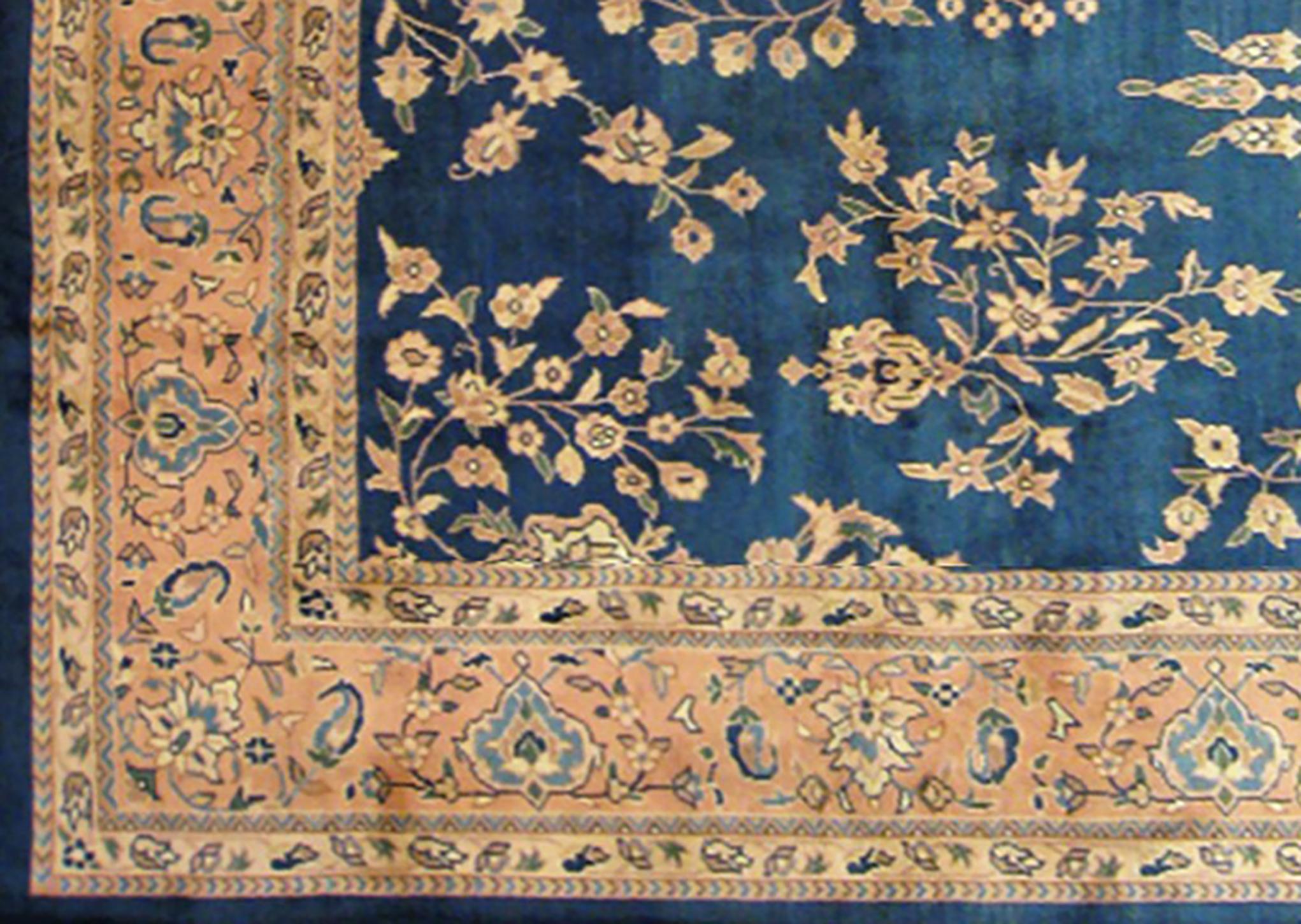 Hand-Knotted Antique Indian Oriental Rug, in Room Size, with Repeating Flower Elements For Sale