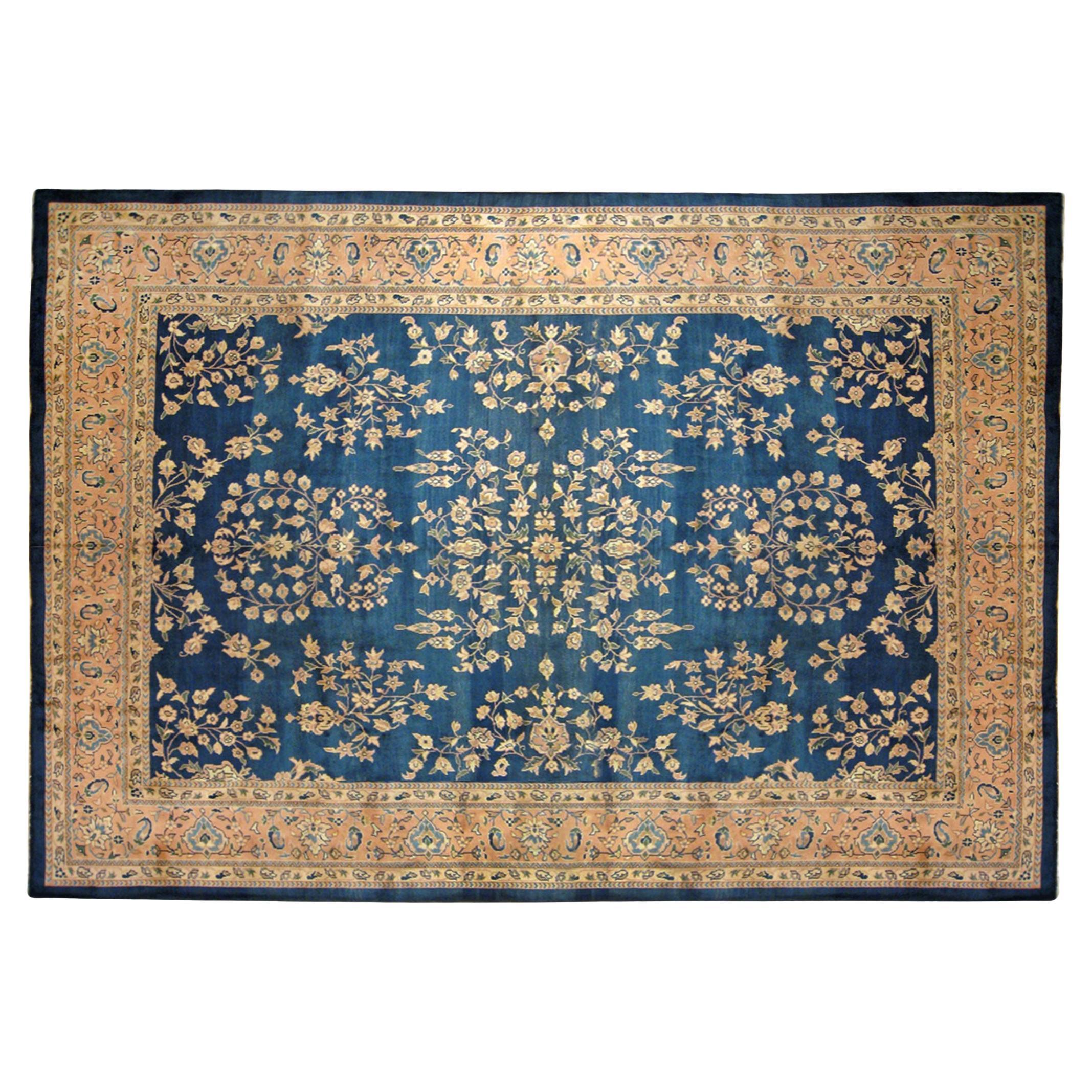 Antique Indian Oriental Rug, in Room Size, with Repeating Flower Elements