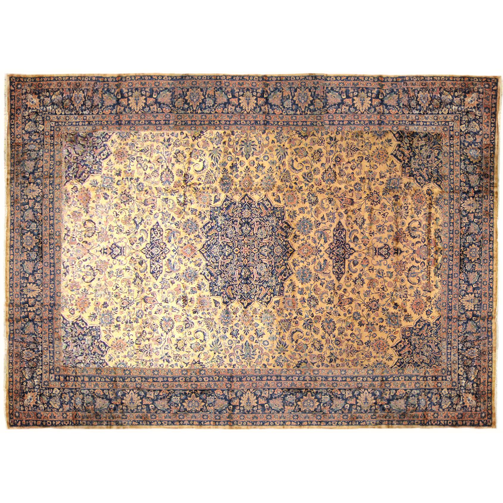 Antique Indian Oriental Rug w/ Persian Kashan Design, w/ Medallion & Soft Colors For Sale