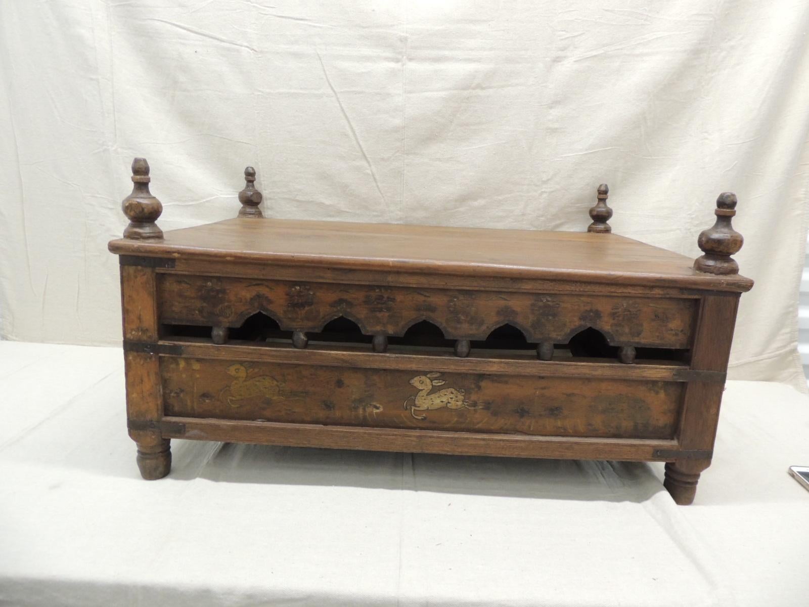 Wood Antique Indian Painted Coffee Table Originally a Baby Crib