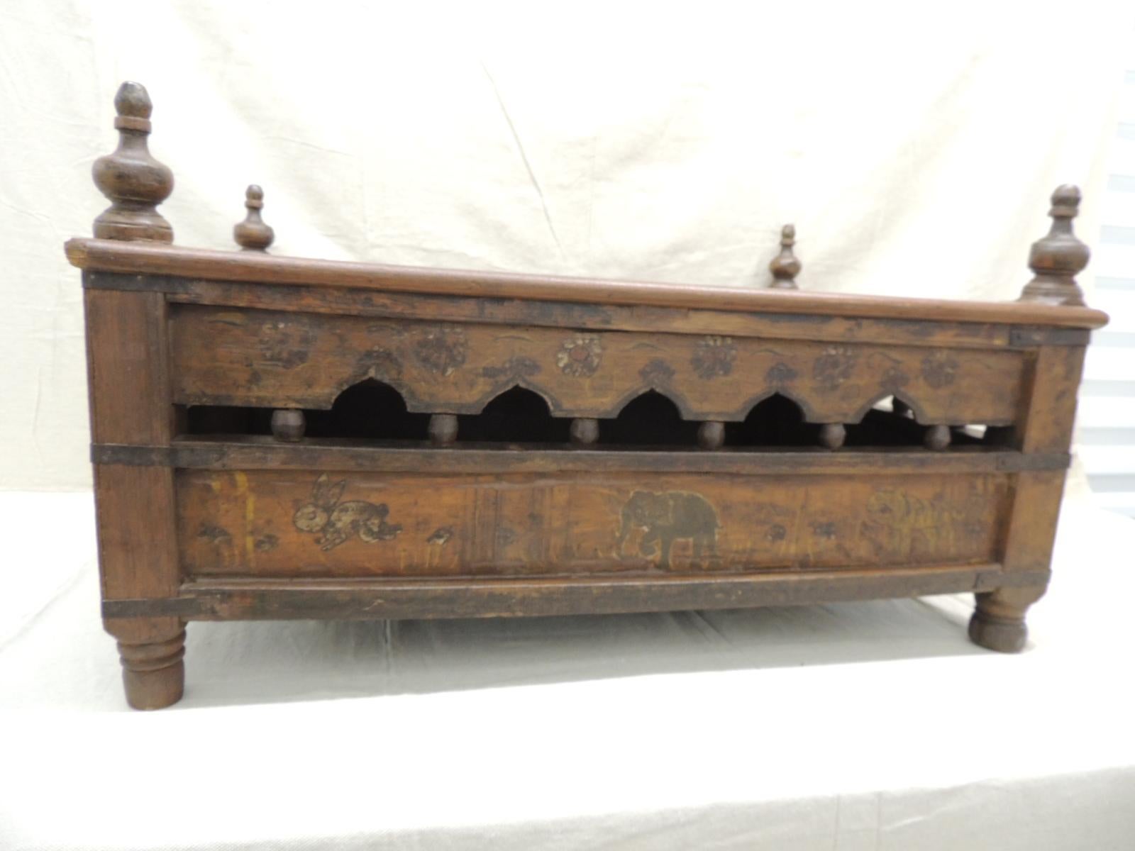 Hand-Crafted Antique Indian Painted Coffee Table Originally a Baby Crib