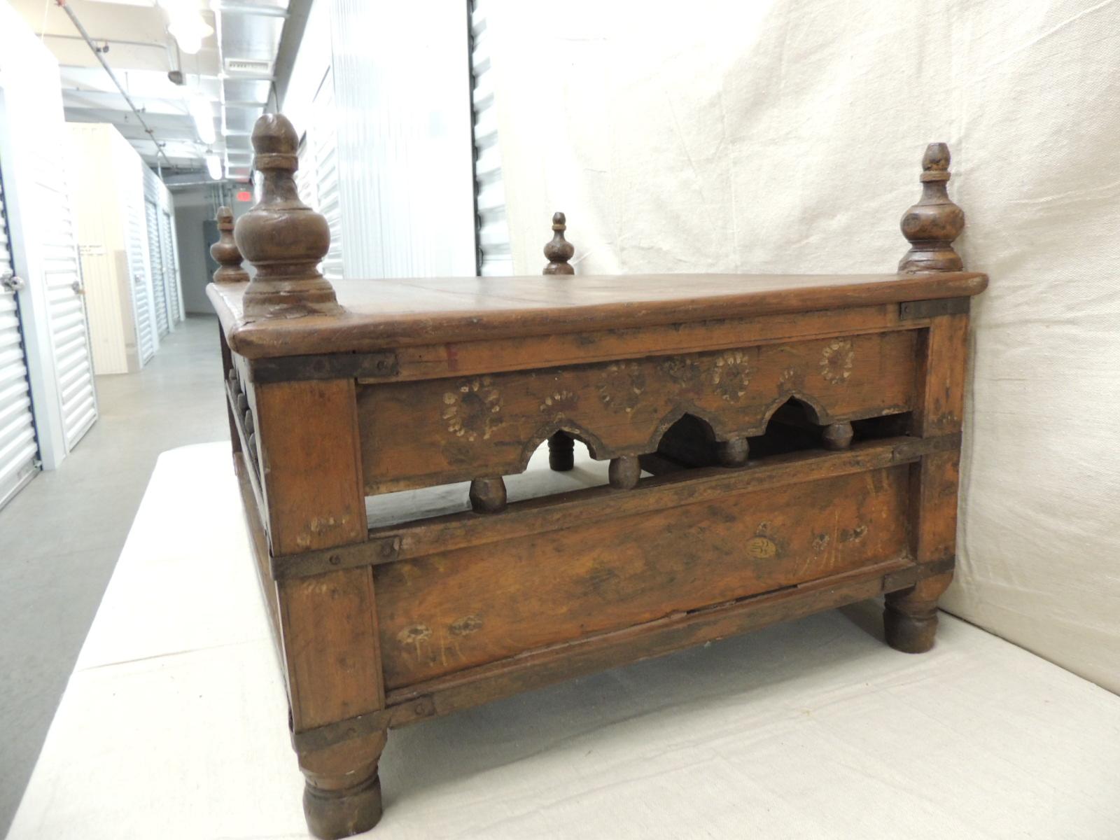 Antique Indian Painted Coffee Table Originally a Baby Crib In Good Condition In Oakland Park, FL