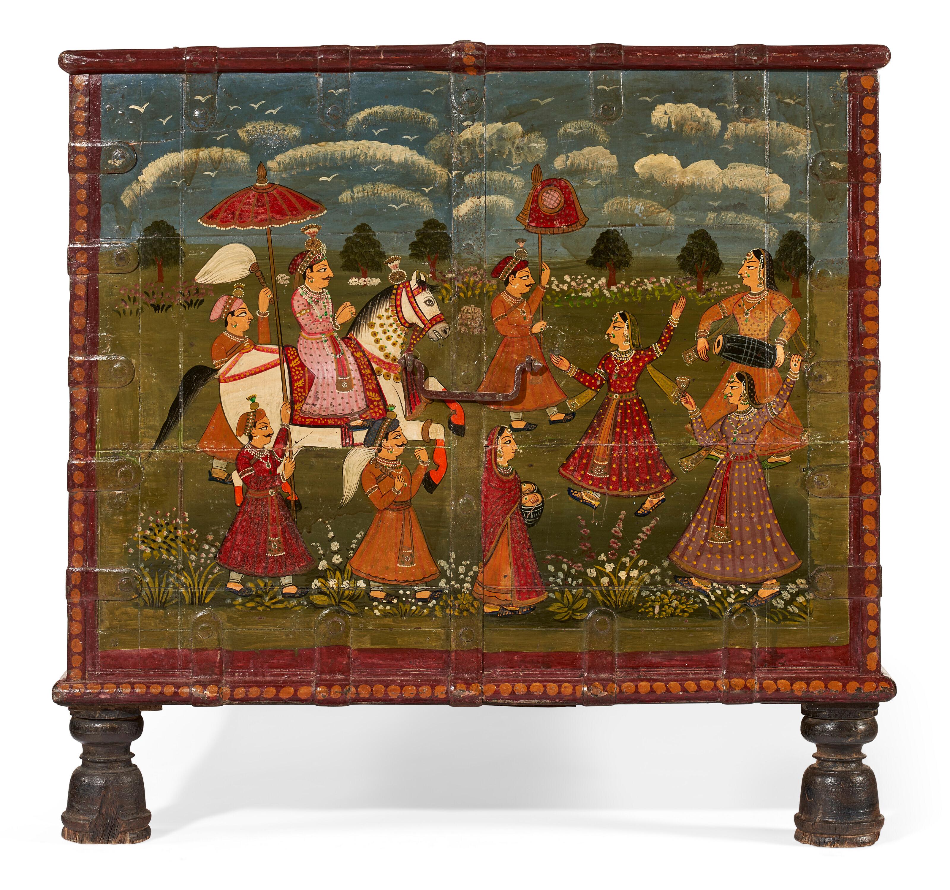 Antique Indian Painted Padouk Chest In Good Condition For Sale In New York, US