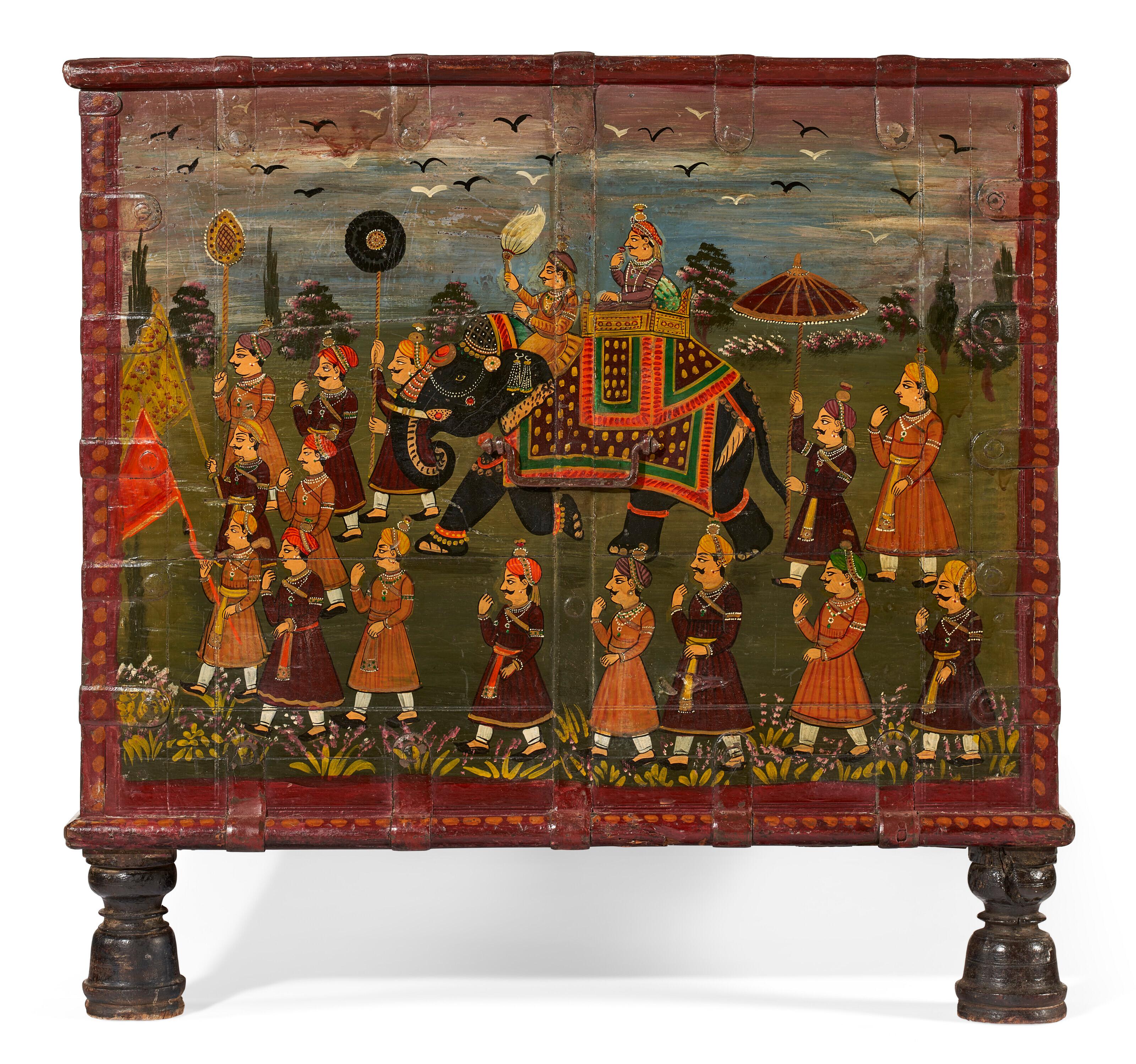 19th Century Antique Indian Painted Padouk Chest For Sale