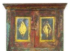 Antique Indian Painted Teak Tall Cabinet