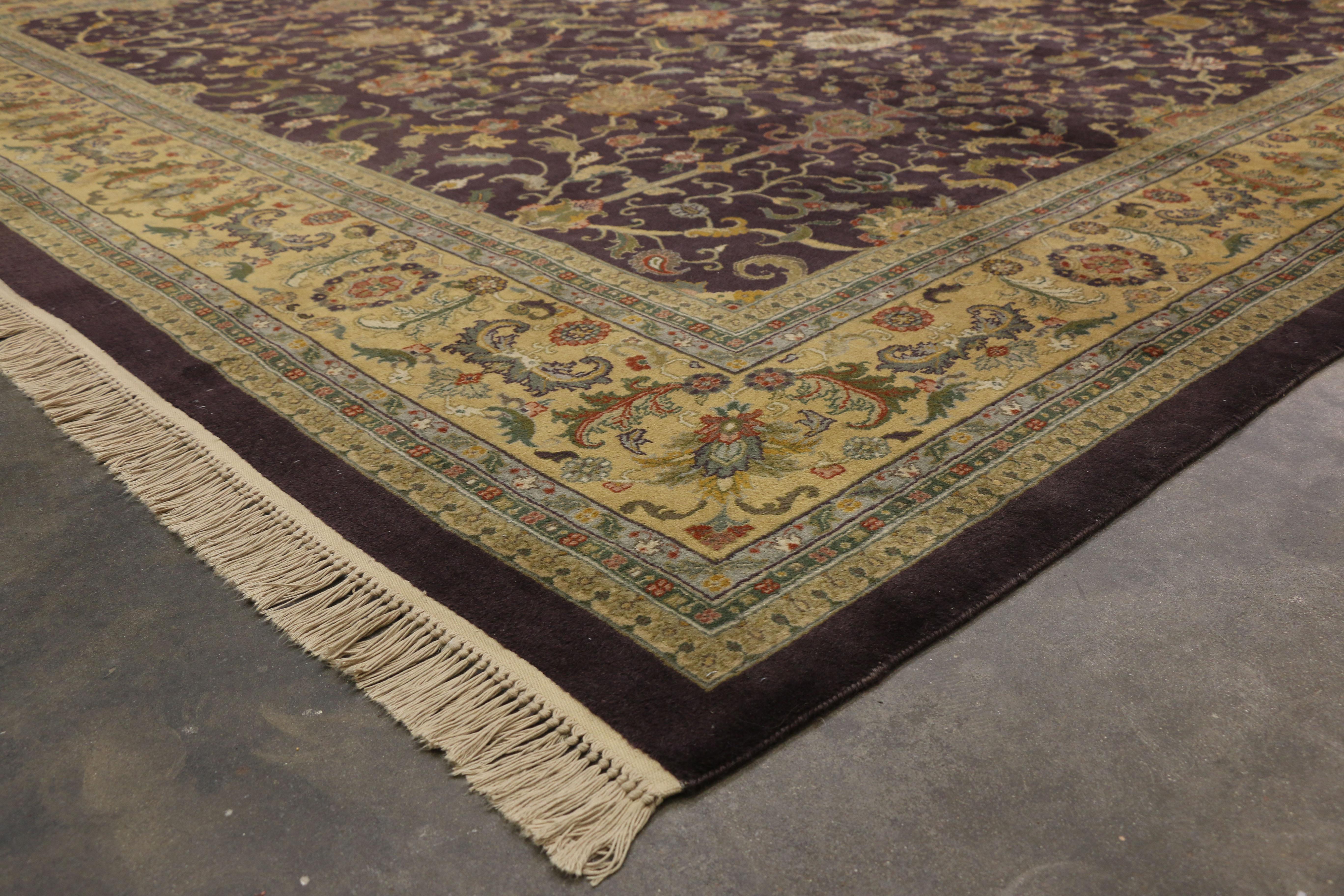Wool Vintage Aubergine Indian Palatial Carpet, 11'03 x 17'08 For Sale