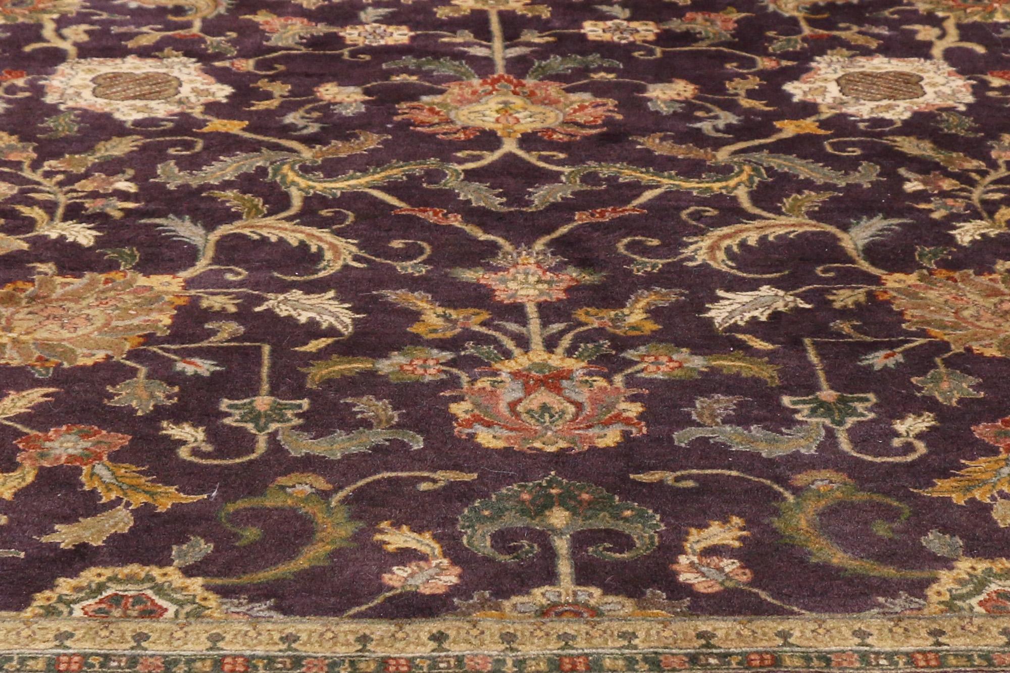 Hand-Knotted Vintage Aubergine Indian Palatial Carpet, 11'03 x 17'08 For Sale