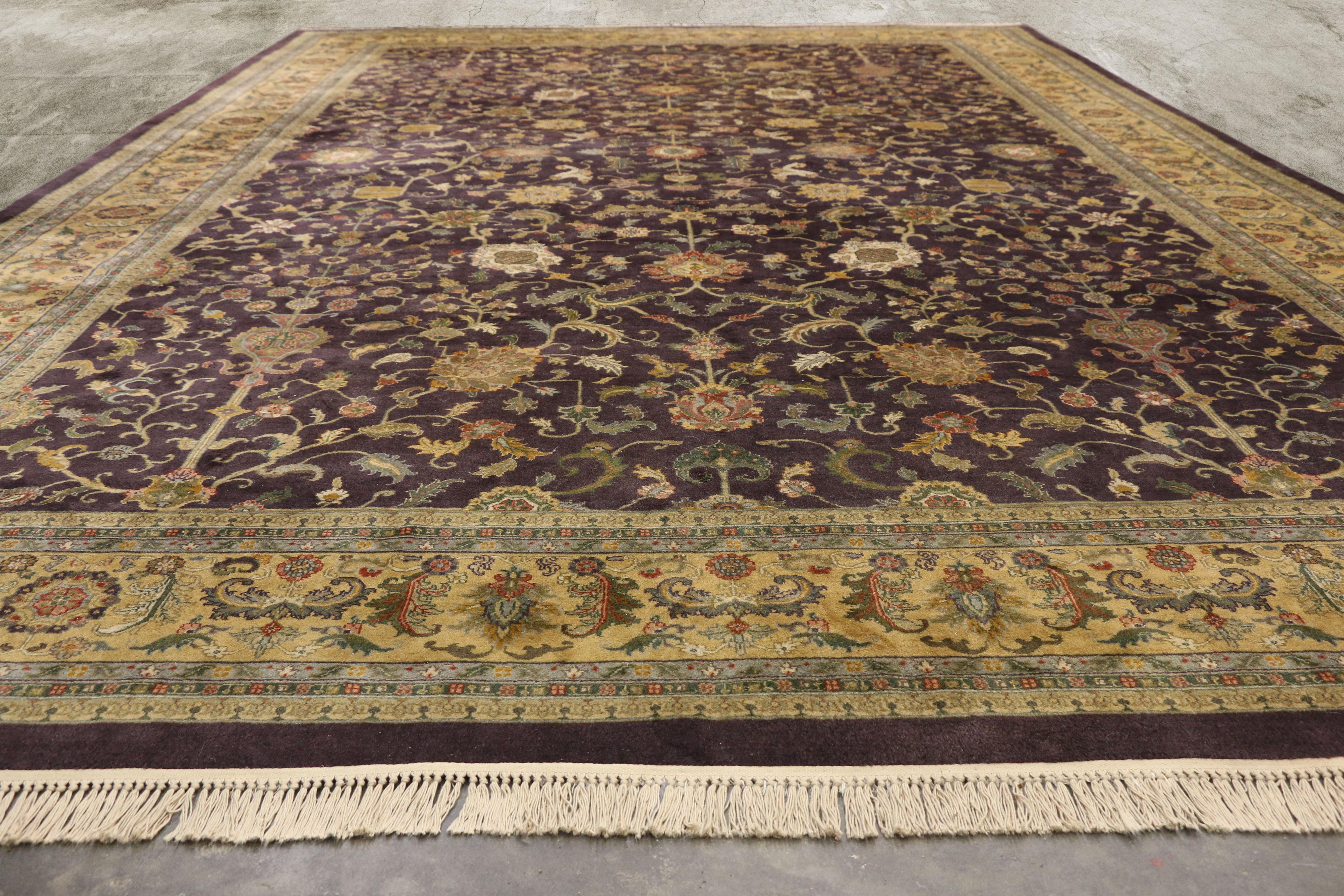 Vintage Aubergine Indian Palatial Carpet, 11'03 x 17'08 For Sale 1