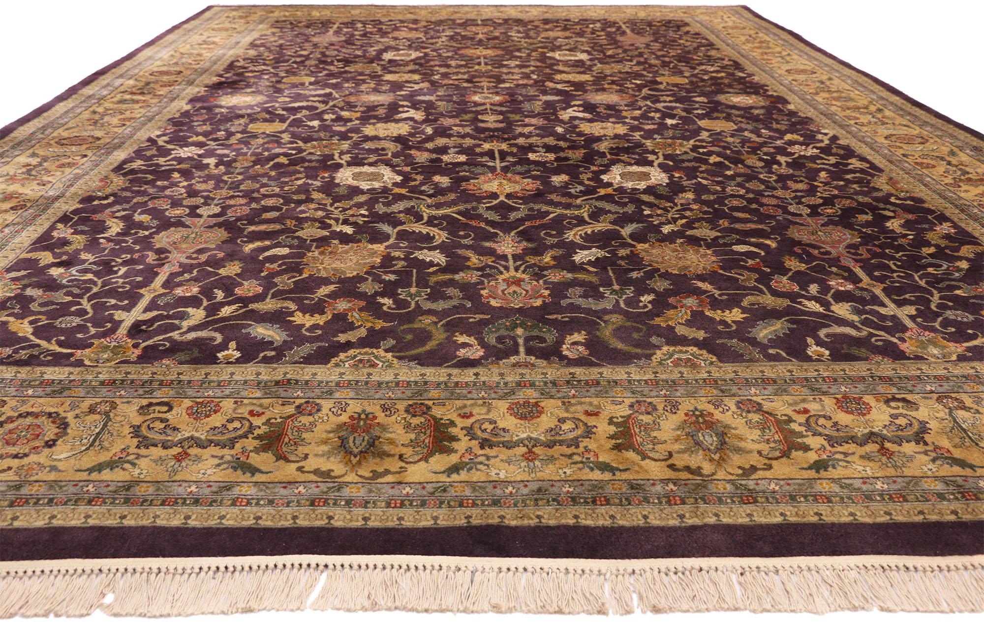 Agra Vintage Aubergine Indian Palatial Carpet, 11'03 x 17'08 For Sale