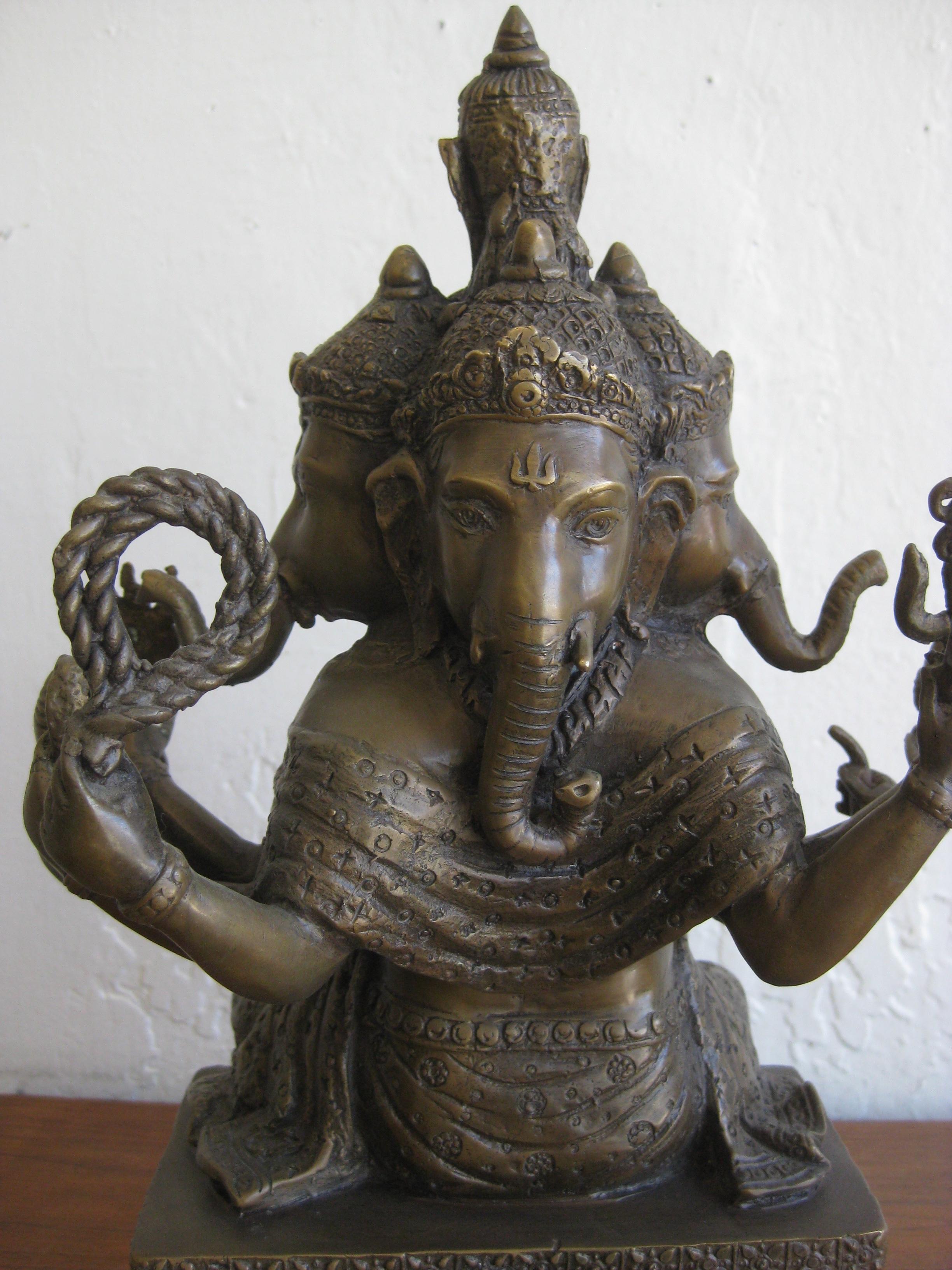 Antique Indian Panchmukhi Lord Ganesha Ganesh India Bronze Statue Sculpture 3