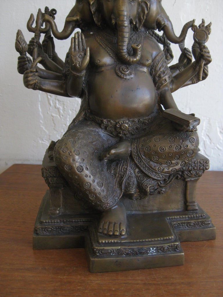 Antique Indian Panchmukhi Lord Ganesha Ganesh India Bronze Statue