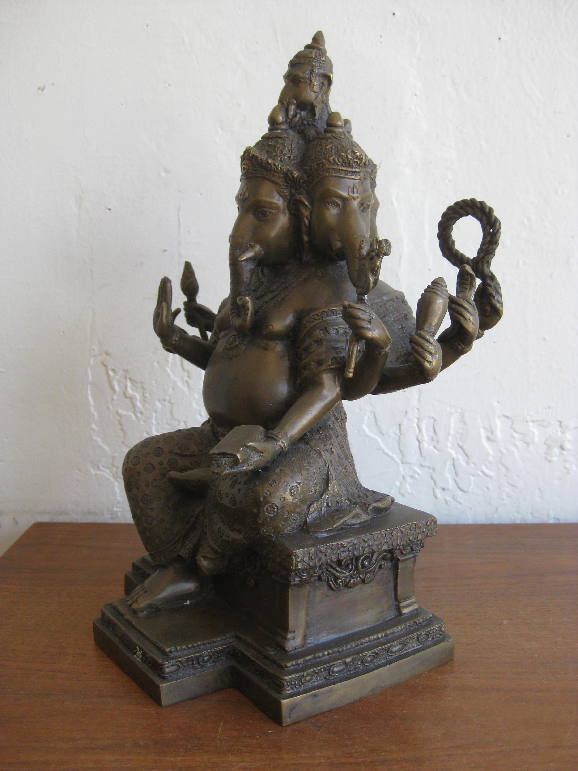 Antique Indian Panchmukhi Lord Ganesha Ganesh India Bronze Statue Sculpture In Excellent Condition In San Diego, CA