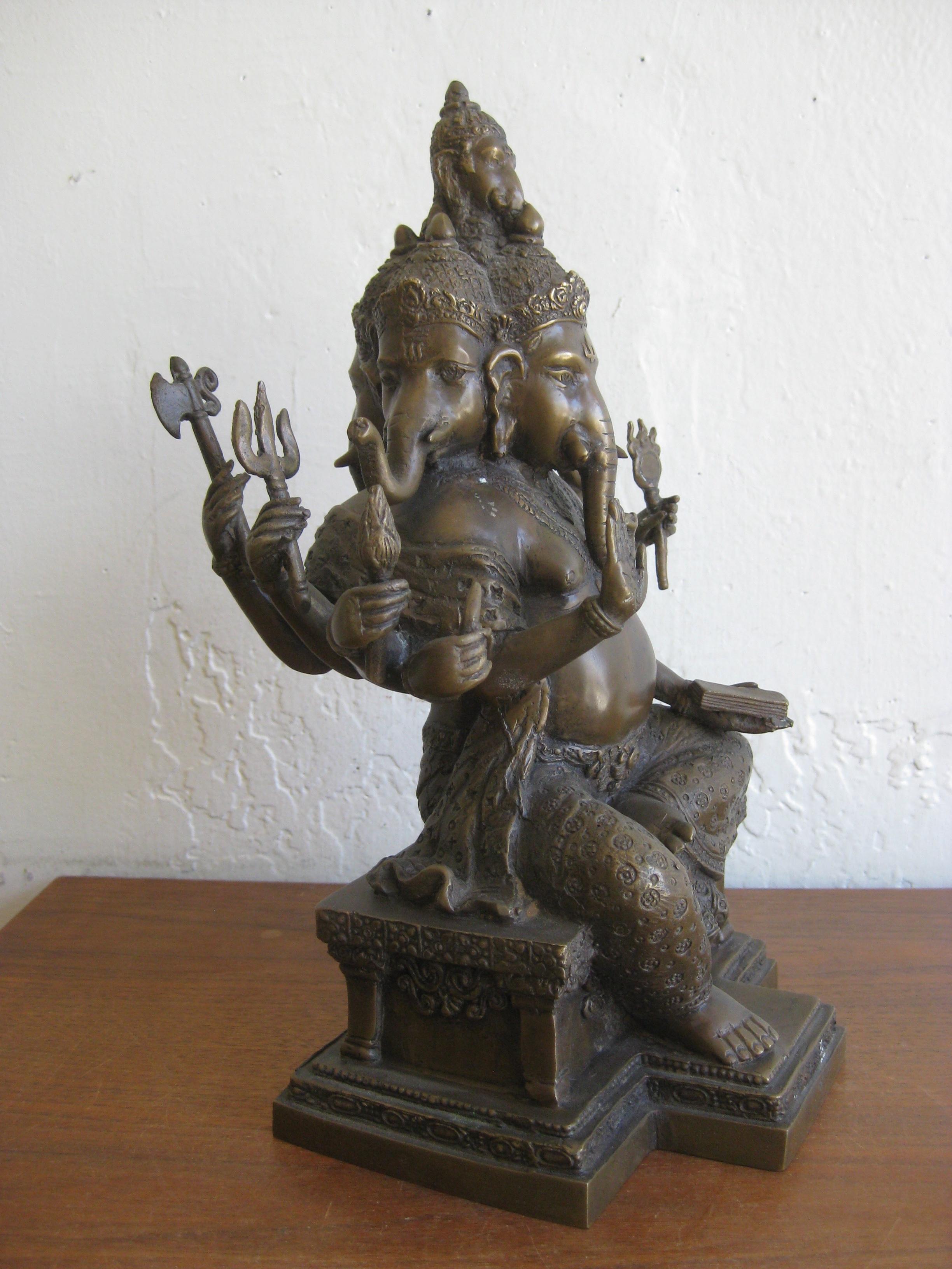 Antique Indian Panchmukhi Lord Ganesha Ganesh India Bronze Statue Sculpture 1