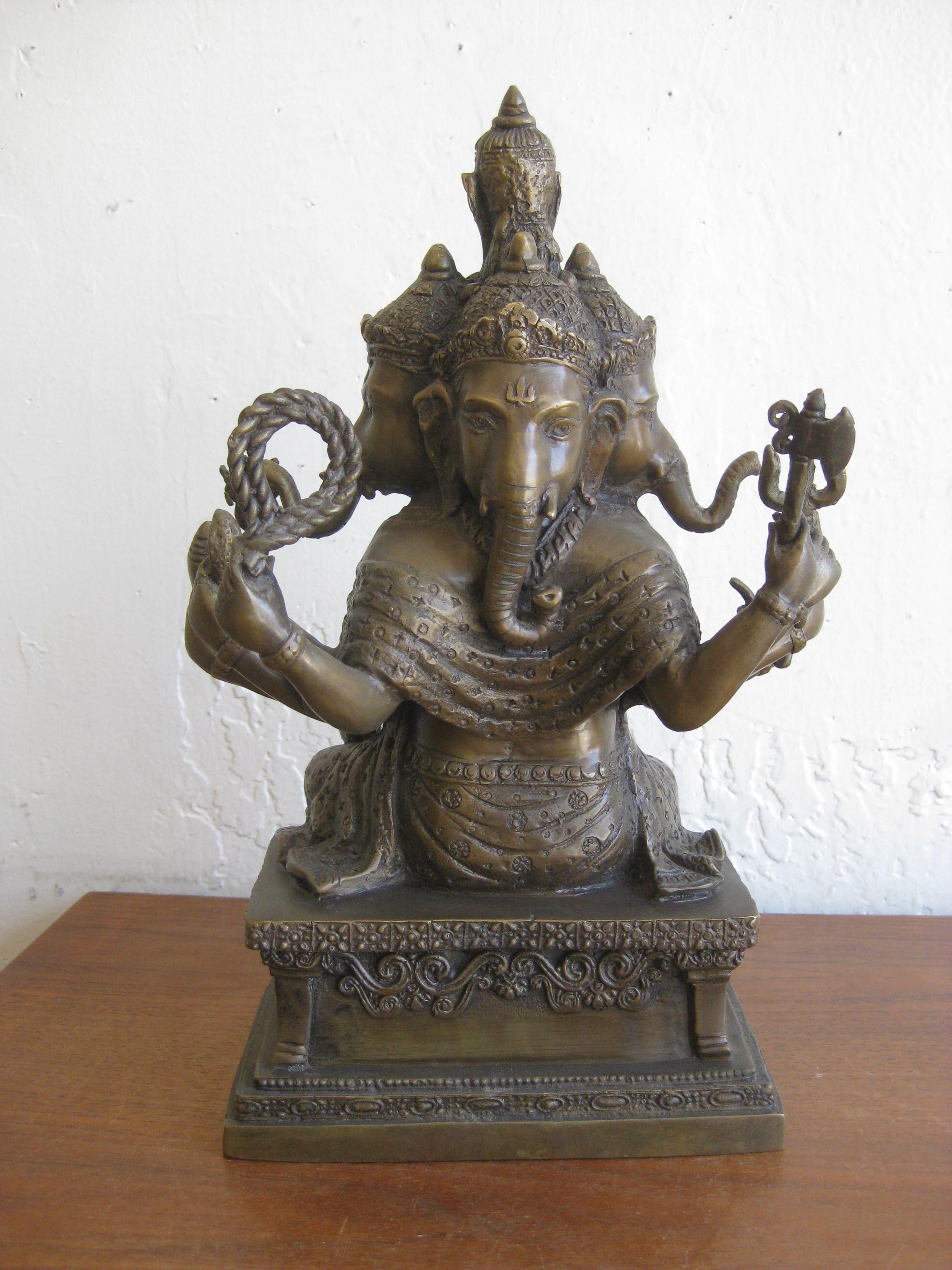 Antique Indian Panchmukhi Lord Ganesha Ganesh India Bronze Statue Sculpture 2