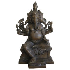 Antique Indian Panchmukhi Lord Ganesha Ganesh India Bronze Statue Sculpture