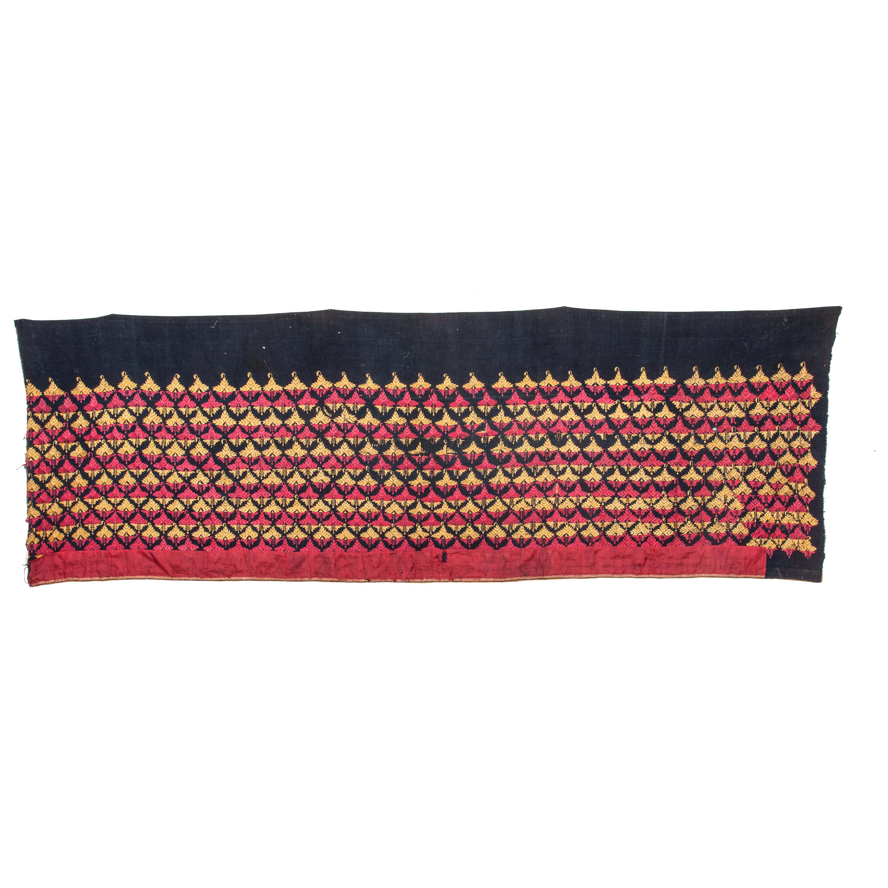 Antique Indian Phulkari Opened Up Skirt on Indigo, Early 20th Century