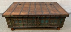 Antique Indian Pitara Chest with Turquoise Patina