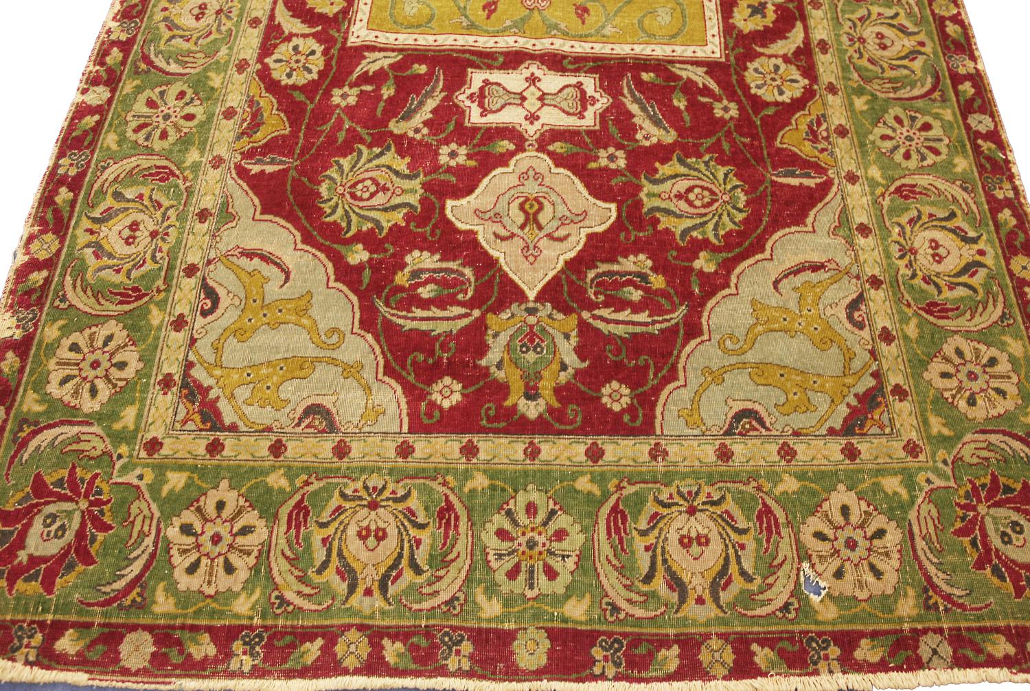 Alfombra antigua india polonesa de lana y metal, ca. 1900 Indio en venta