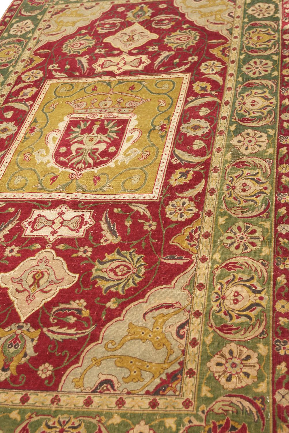 Antiker indischer Polonaise-Teppich aus Wolle und Metall, ca. 1900 (Handgeknüpft) im Angebot