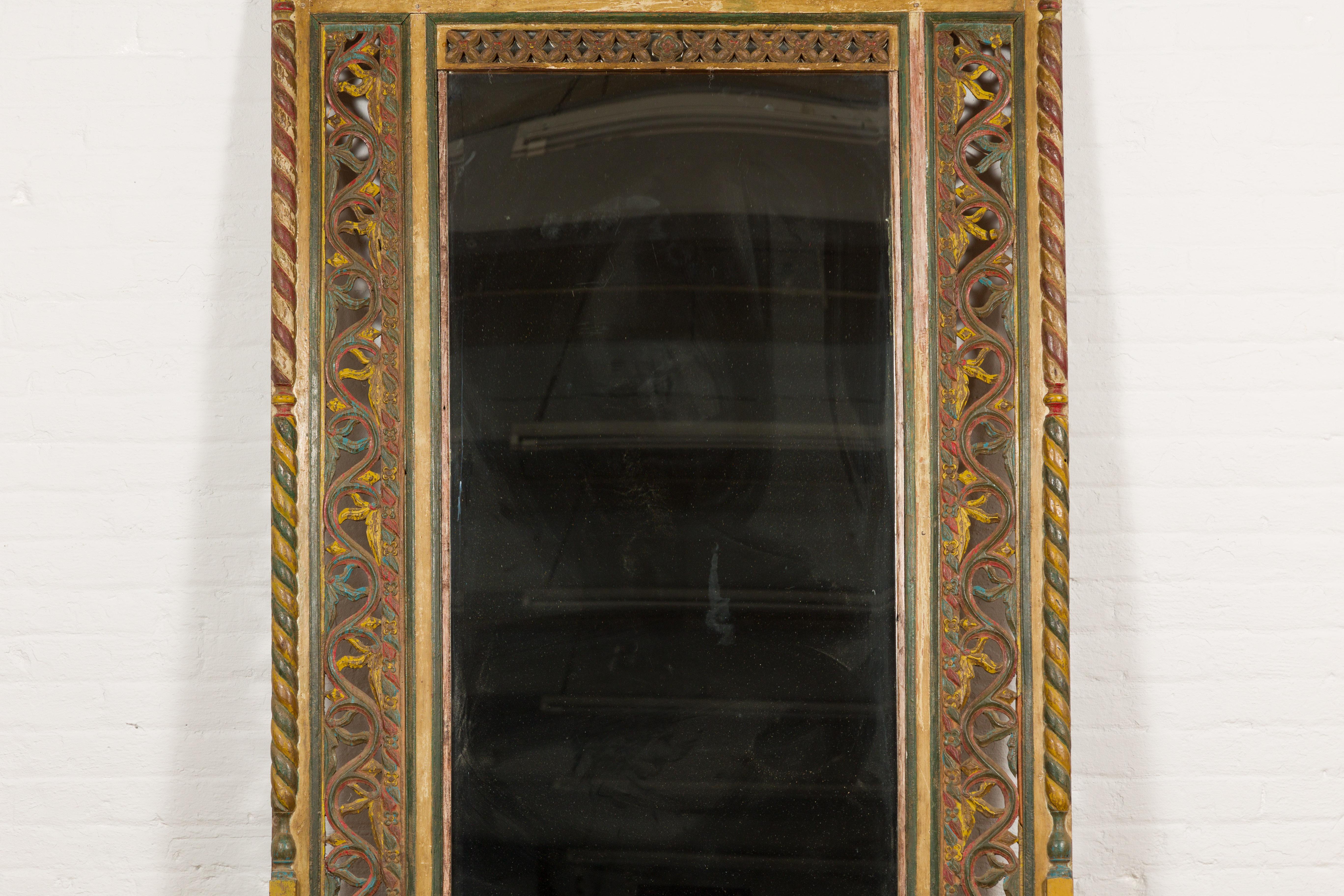 Mehrfarbig geschnitzter Window Frame in Antique Mirror umgewandelt (Geschnitzt) im Angebot