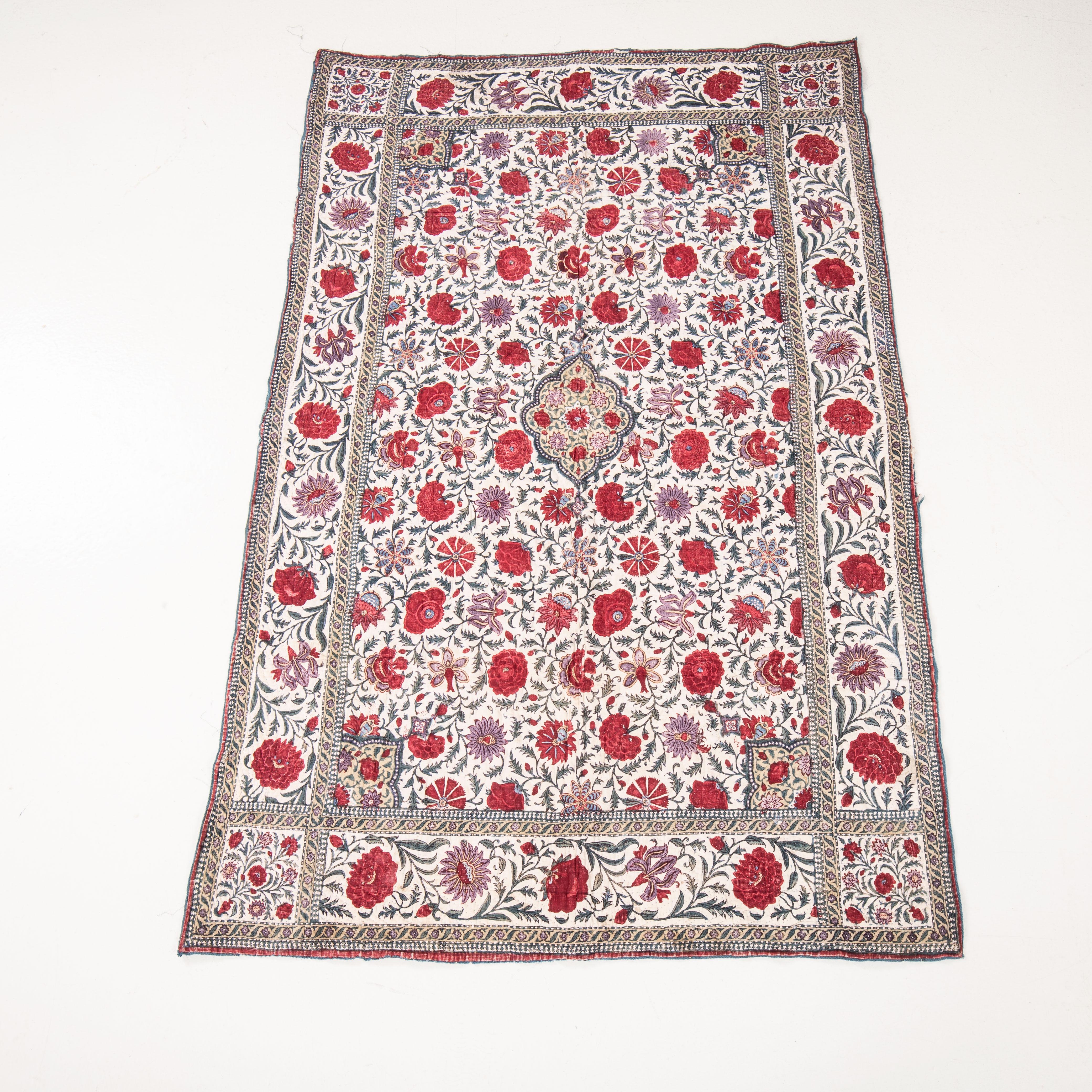 Antique Indian Quilted Kalamkari Panel,  19th C. In Fair Condition For Sale In Istanbul, TR