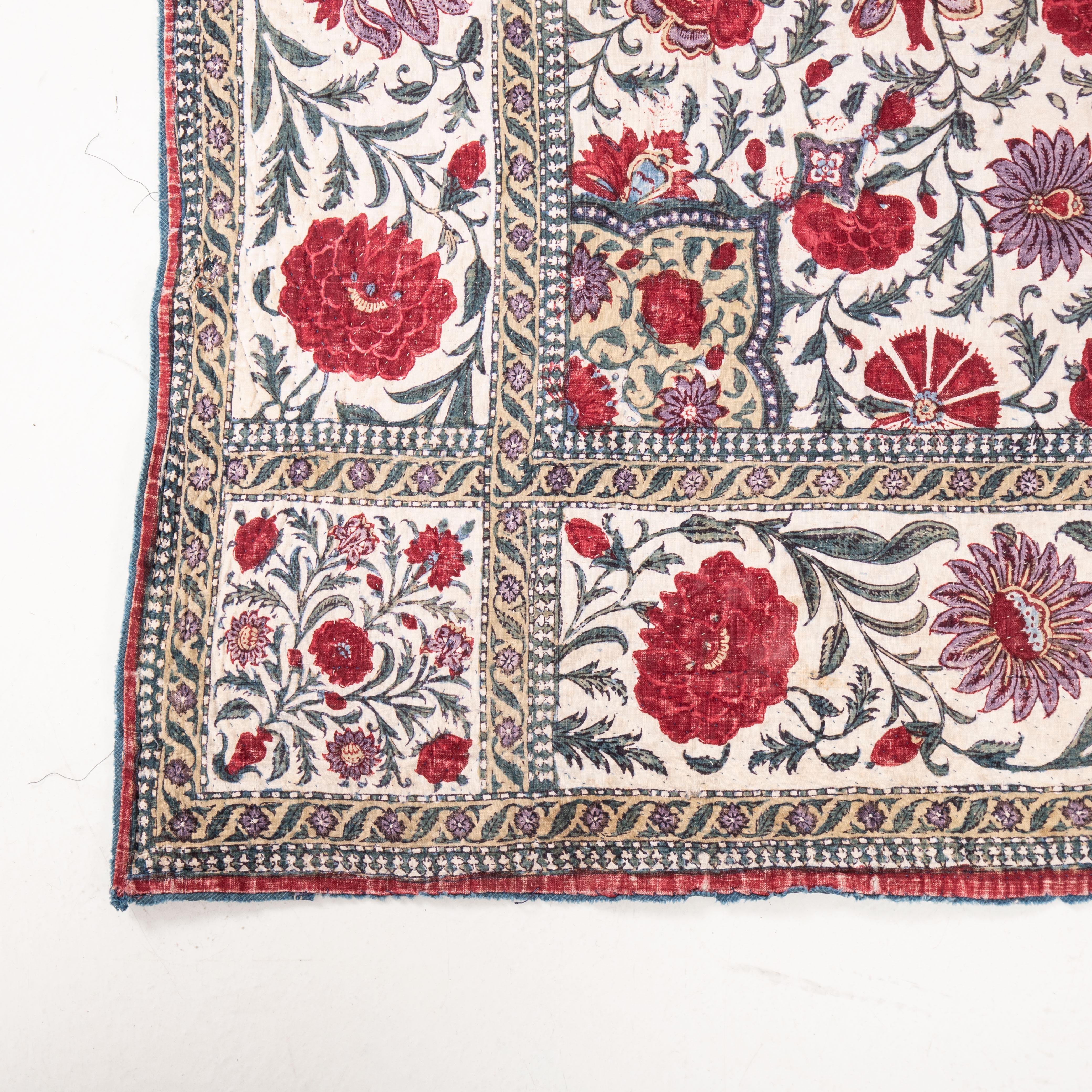 Cotton Antique Indian Quilted Kalamkari Panel,  19th C. For Sale