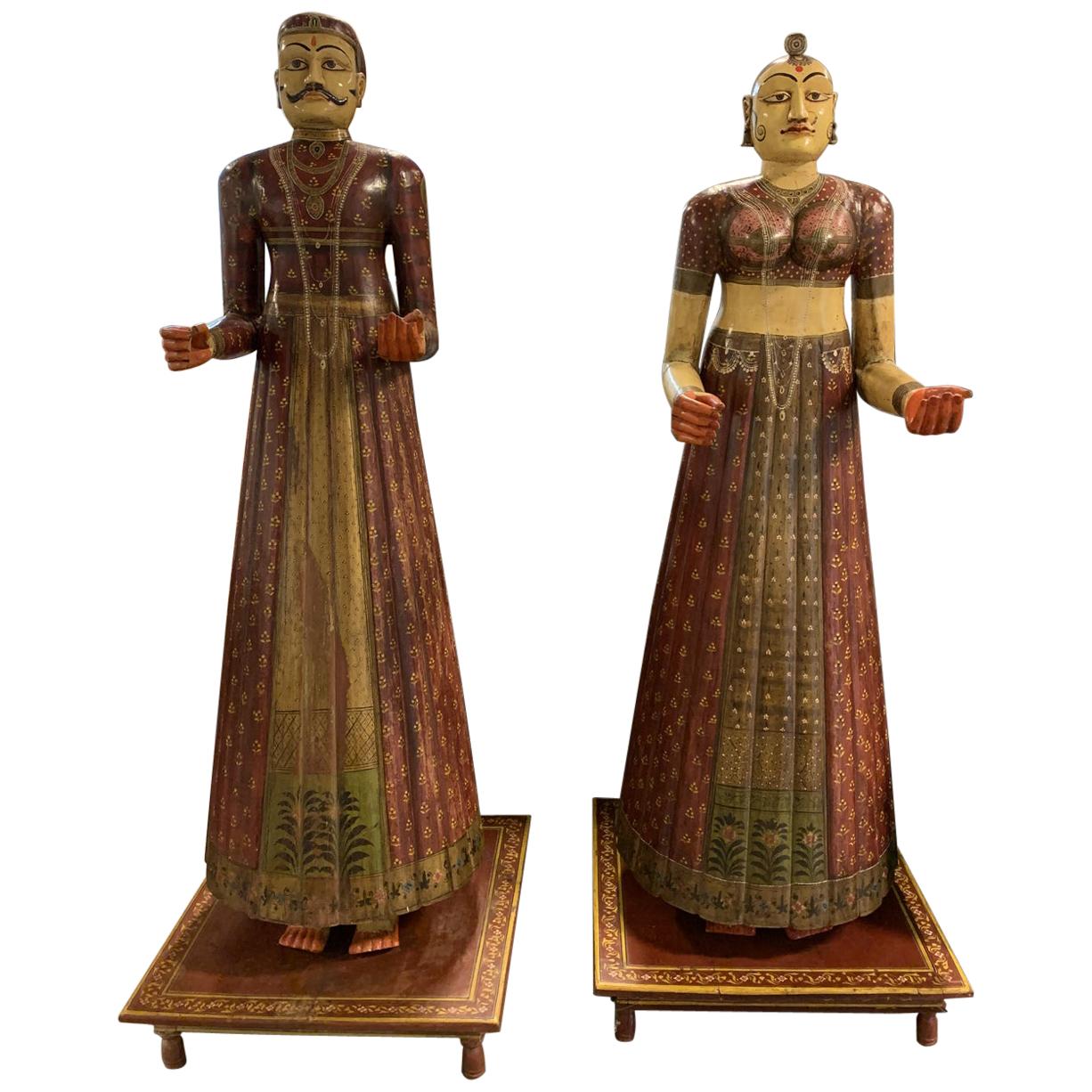 Antique Indian Rajasthani Figures a Pair For Sale