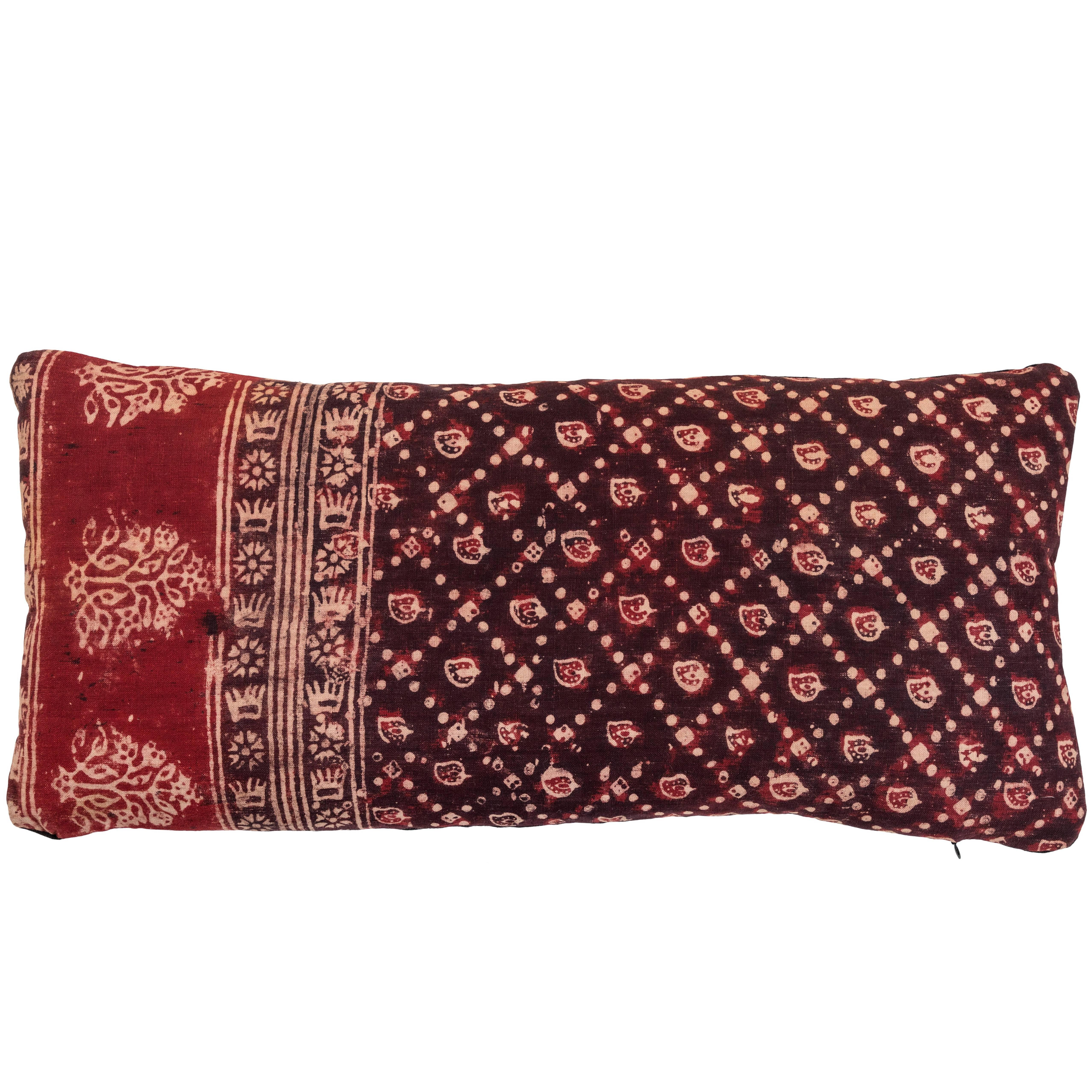 Antique Indian Resist Dyed Pillow For Sale