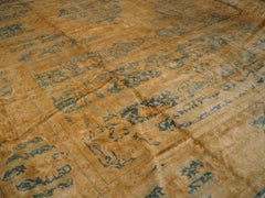 1920s Blue Medallion Antique Indian Lahore Carpet 14'x23' Handknotted Wool Rug