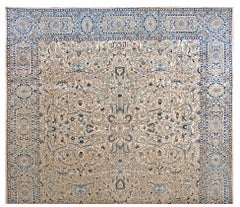 1920s Ivory Soft Blue Formal Antique N. Indian Lahore Carpet 16' x 17' Wool Rug