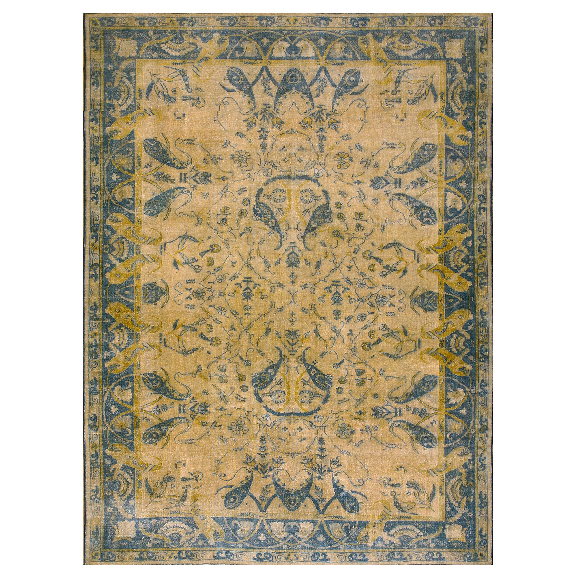 Tapis indien ancien d'antiquités 7' 2'' x 9' 9'' en vente
