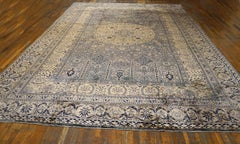 1930s Gray Floral Medallion Antique Indian Rug 12'4"x19'6" Handknotted Carpet
