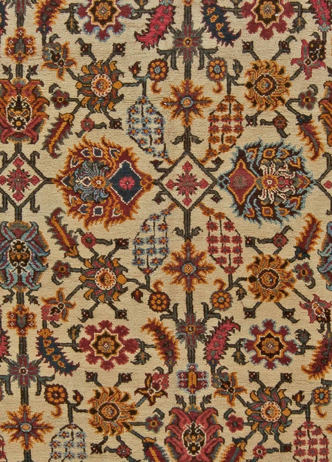 Fine Antique Indian Botanic Handmade Wool Rug
Size: 11'2