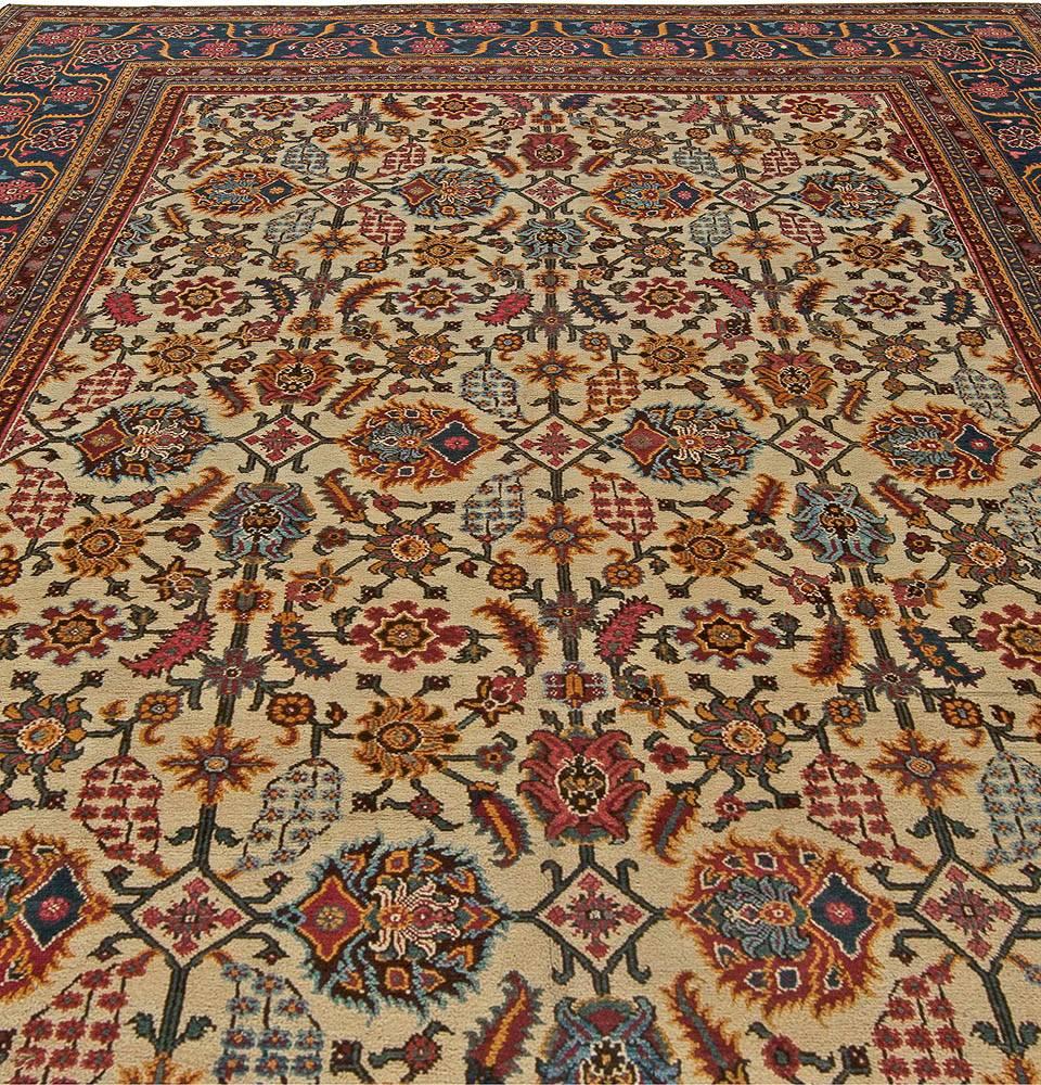 Hand-Knotted Antique Indian Botanic Handmade Wool Rug For Sale