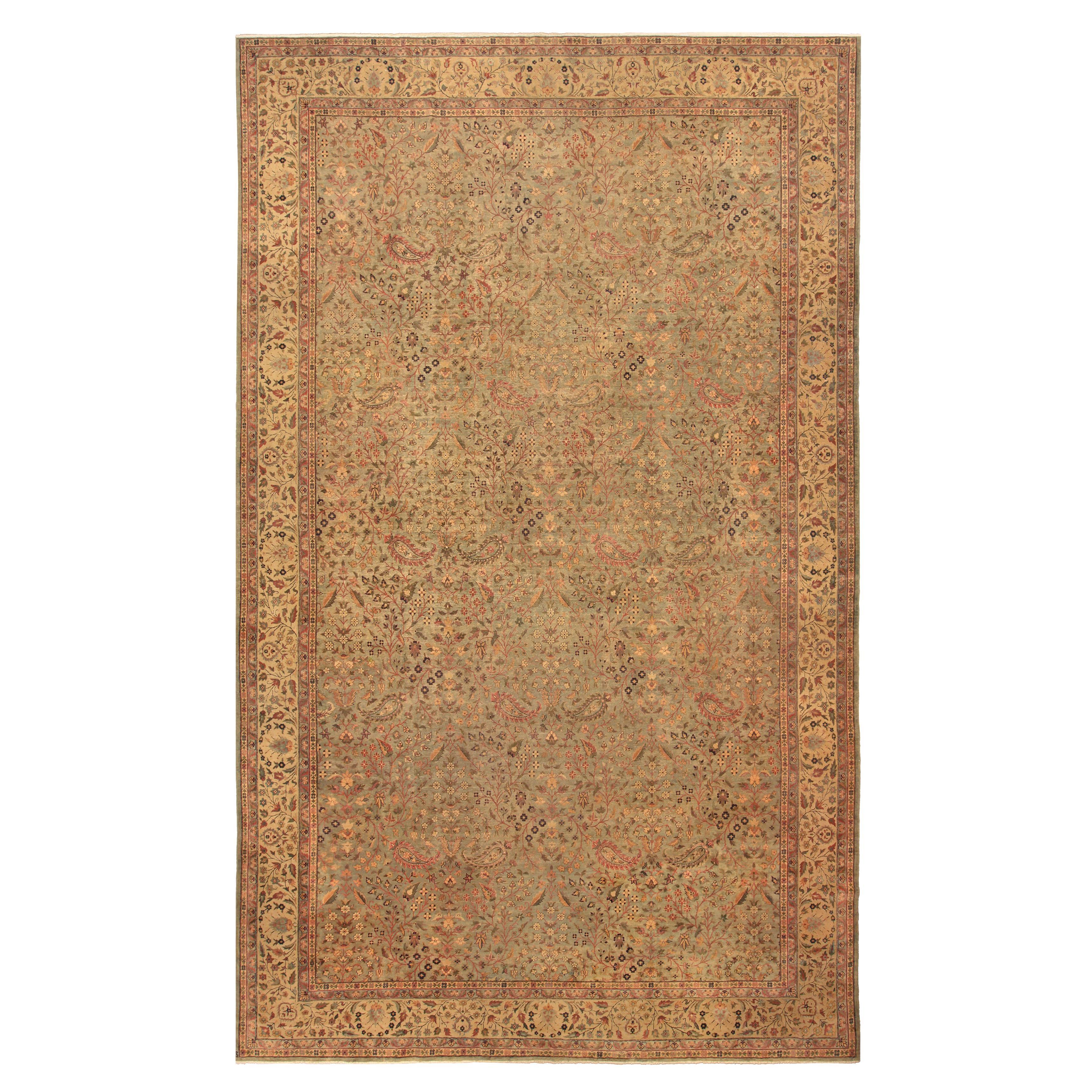 Authentic Indian Botanic Handmade Wool Rug For Sale