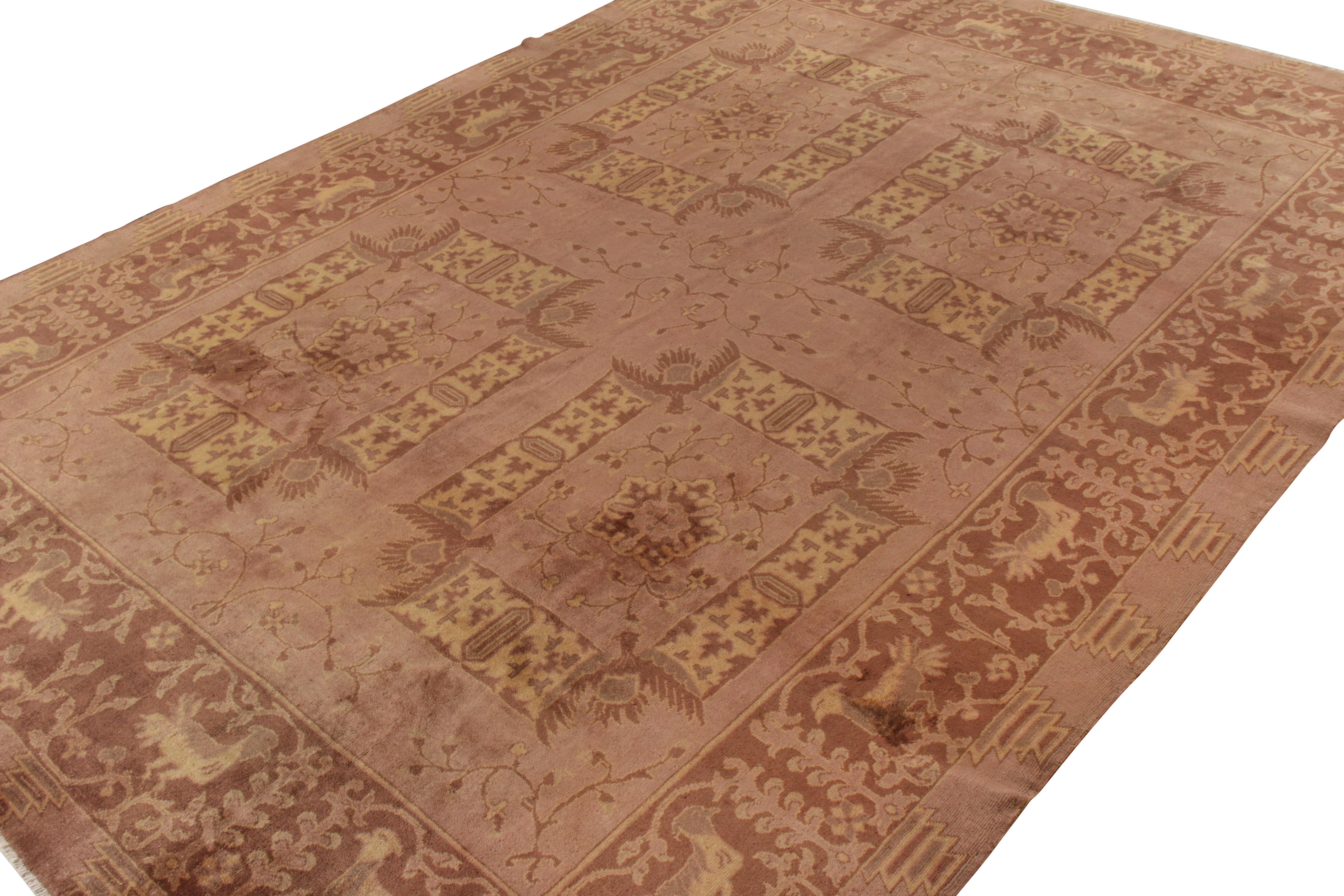 Hand-Knotted Antique Indian Rug in All over Purple, Brown, Gold Floral Pattern by Rug & Kilim For Sale