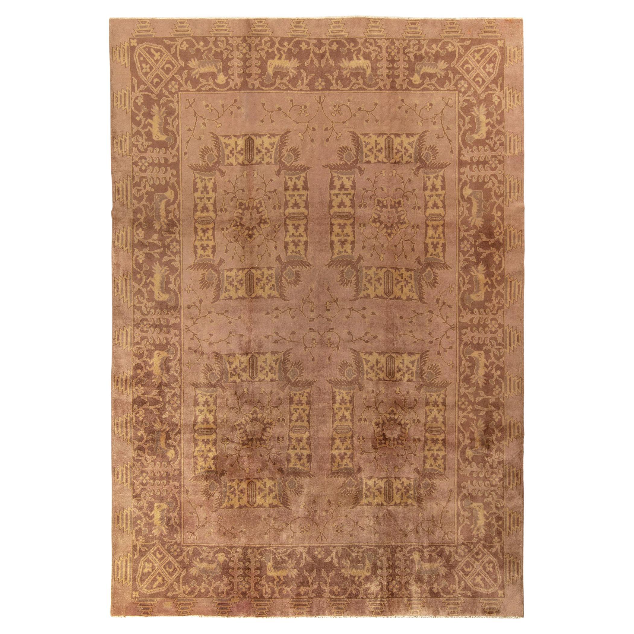 Antique Indian Rug in All over Purple, Brown, Gold Floral Pattern by Rug & Kilim For Sale