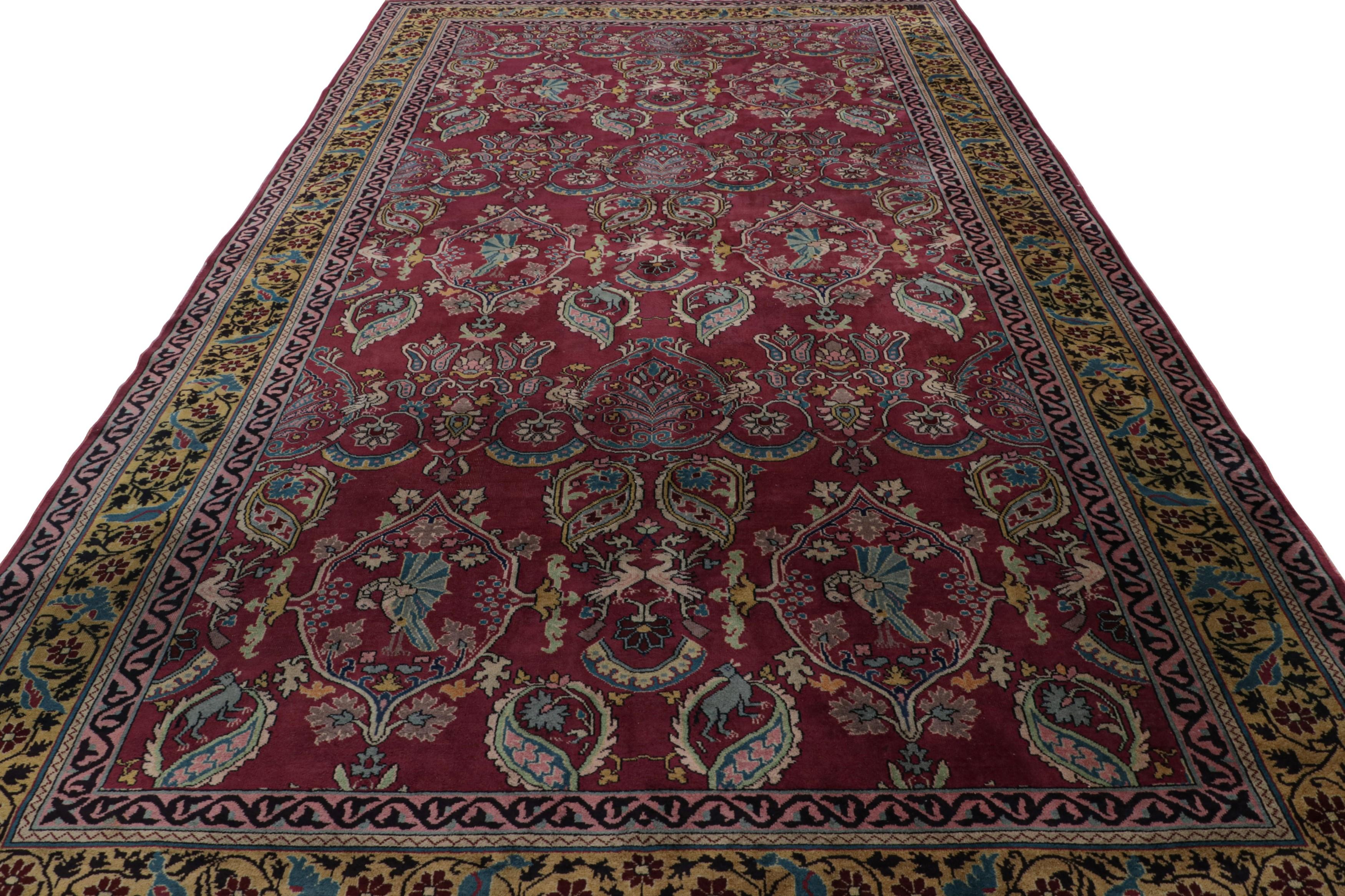 Hand-knotted in wool, an antique 9x16 Indian rug circa 1920-1930

On the Design:

This is a very rare piece, both in its beauty and its design. Possibly a jail rug, with a style much like Khotan Samarkand rugs and an English sensibility in its