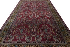 Antique Indian Rug in Burgundy and Gold with Floral Patterns
