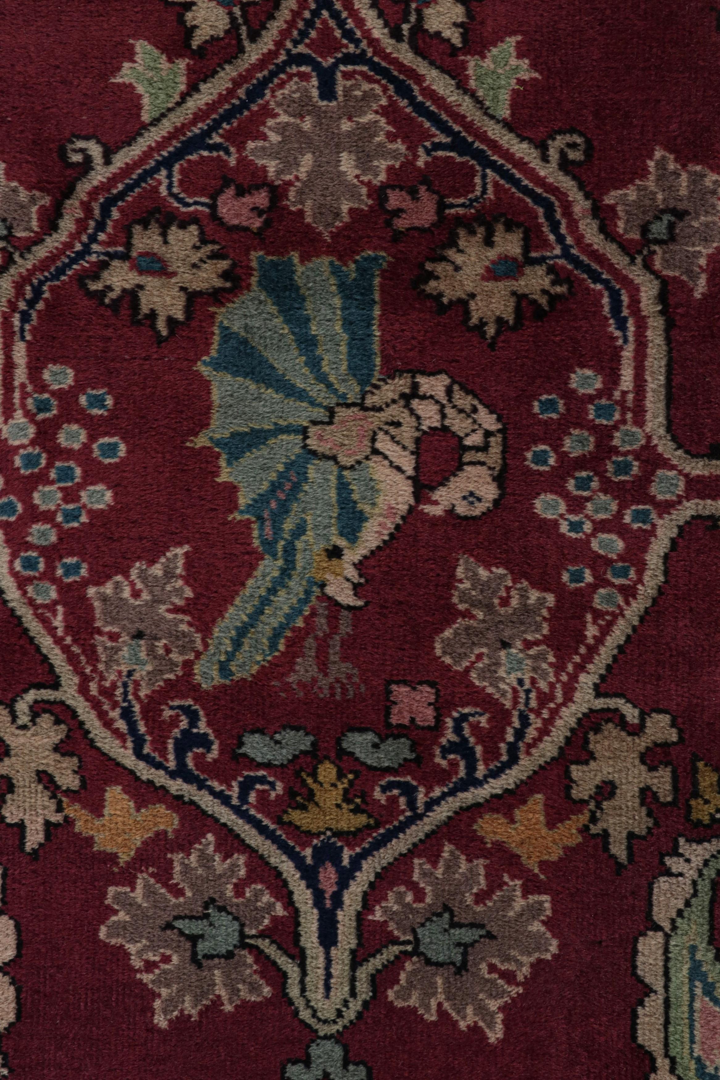 Antique Indian Rug in Burgundy and Gold with Floral Patterns In Good Condition For Sale In Long Island City, NY