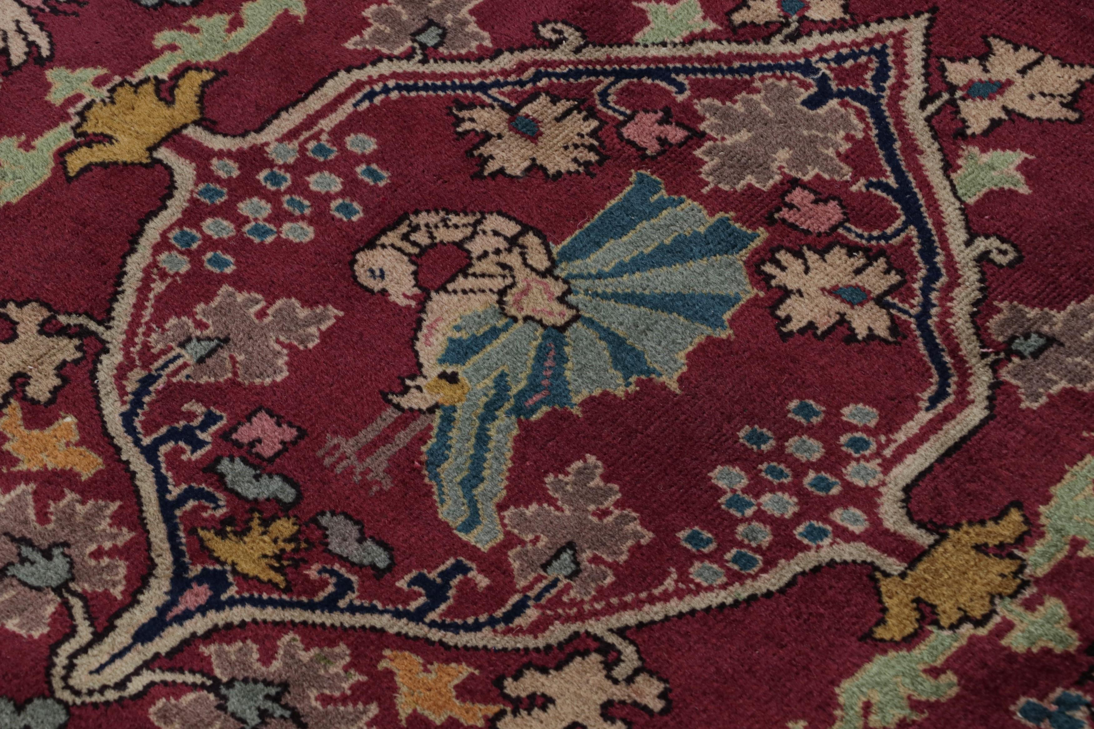 Early 20th Century Antique Indian Rug in Burgundy and Gold with Floral Patterns For Sale